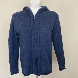Tweeds Navy Blue Cable Knit Cardigan 100% Wool Petite XL Academia Preppy Boho